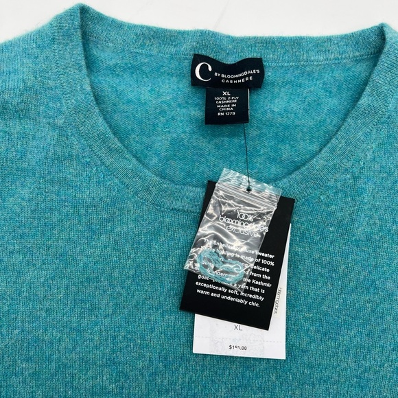 C by Bloomingdale’s 100% 2-Ply Cashmere Short Sleeve Sweater – XL – Marled Teal - Picture 6 of 7